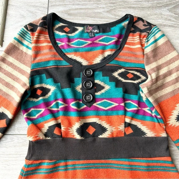 Yumi Boho Multiple Colour  Aztec Tribal Pattern Sweater Dress - Picture 7 of 14